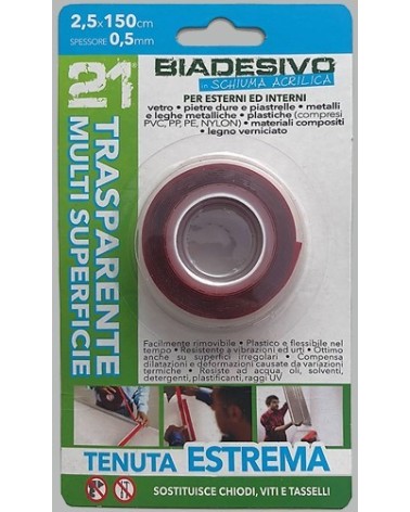 BIADESIVO 21 (2X150CM 0,5CM SPESSORE) TRASPARENTE MULTISUPERFICIE