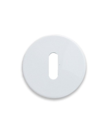Bocchetta tonda BIANCA in nylon con foro Patent, serie Minny. Diametro mm.50, spessore mm.7. Colore bianco.