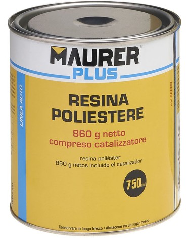 Resina poliestere liquida MAURER PLUS da 750 ml, catalizzatore incluso.