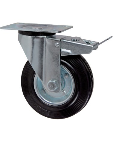RUOTA GOMMATA CON CUSCINETTI A RULLI CON FRENO diametro mm125 con piastra girevole