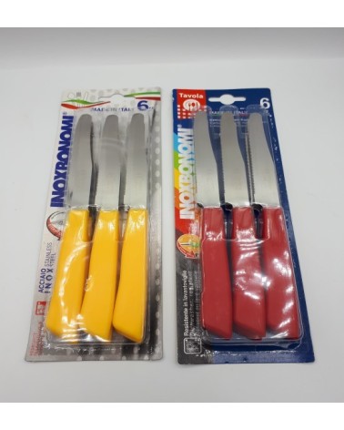 SET 6 COLTELLI SPELUCCHI TUTTA SEGA PUNTA TONDA MANICO ROSSO INOX BONOMI ART. 300 R