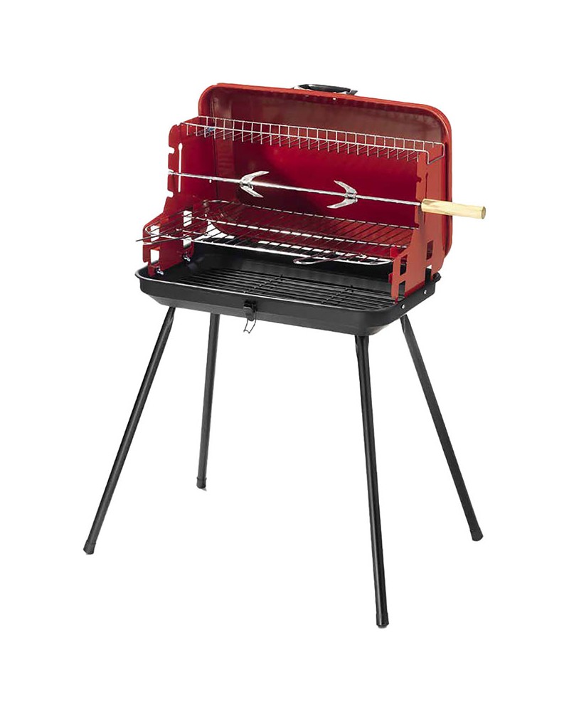 Barbecue a carbone rettangolare a valigetta in acciaio verniciato completo di coperchio - mod. 28-46 - griglia di cottura in acc
