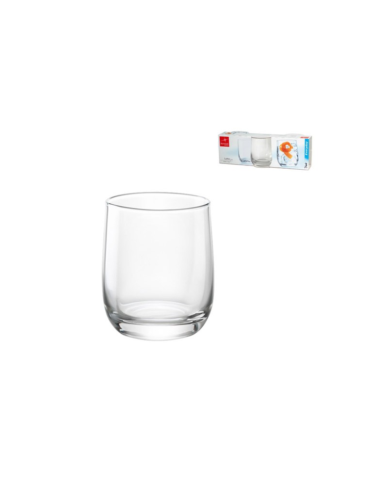 Bicchieri acqua in vetro trasparente SET DA 3 PZ, linea Loto. Lavabili in lavastoviglie.19 cl - 6 1/2 ozh 80 mm - 3 1/4Ø 69 mm -