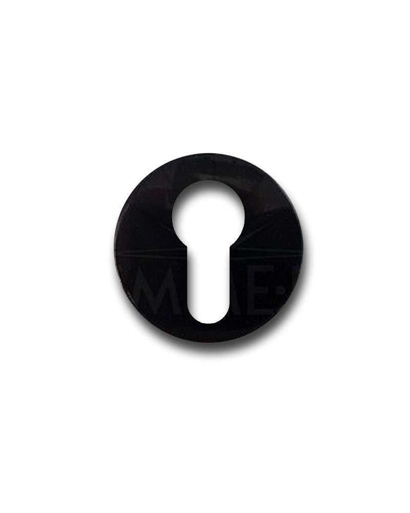 Bocchetta tonda in nylon con foro Yale, serie Minny. Diametro mm.50, spessore mm.7. Colore nero.