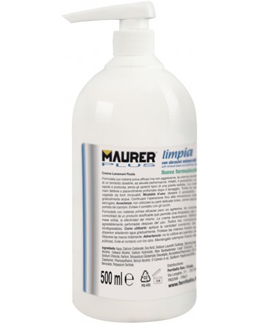 Crema dermolavamani MAURER PLUS LIMPIA a base di aloe e abrasivi minerali - pH neutro - profumo agrumato - fornita con dosatore 