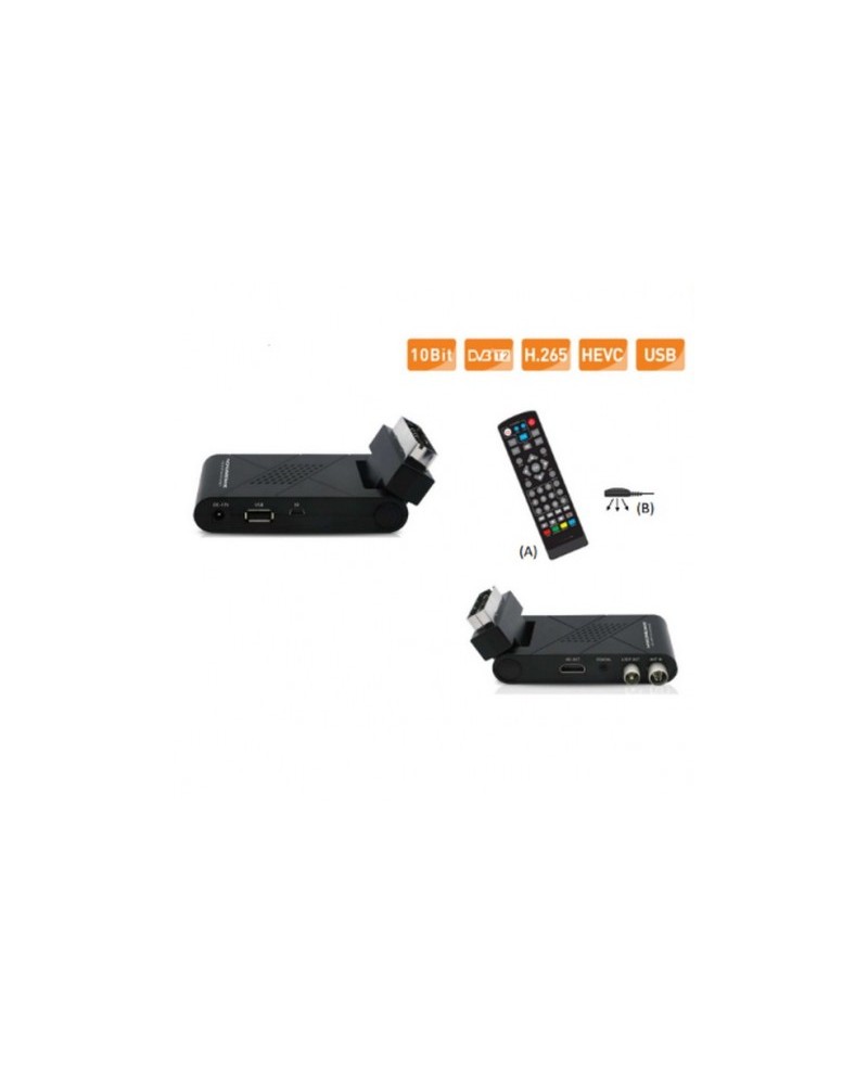 DECODER DIGITALE DVB-T2 H265 SPINA SCART 180°, HDMI, TELECOMANDO 2IN1 PER TV