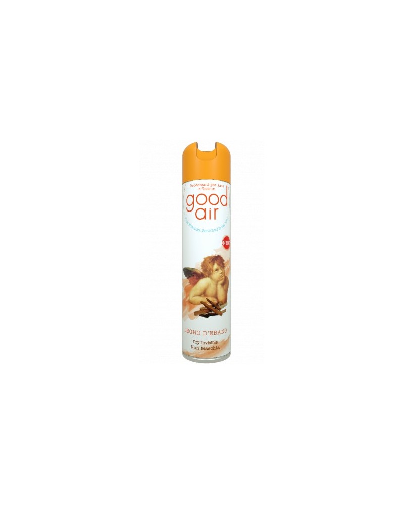 Deodorante spray Good Air 400ML AL PROFUMO DI LEGNO DI EBANO, per ambiente e tessuti, per un atmosfera dolce ma frizzante.