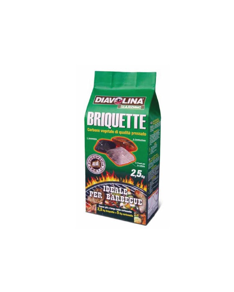 DIAVOLINA BRIQUETTE KG2,50. Carbone vegetale di qualità pressato. Ideale per barbecue.