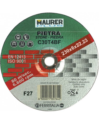 Disco da taglio PIETRA 115X6MM  resinoide rinforzato a centro depresso MAURER PLUS per marmo e materiali da edilizia e refrattar