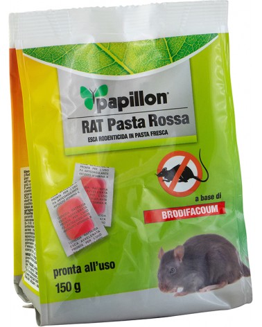 Esca topicida gr150 PAPILLON a base di BRODIFACOUM - 25 ppm - in pasta rossa - aroma vaniglia - pronta all'uso