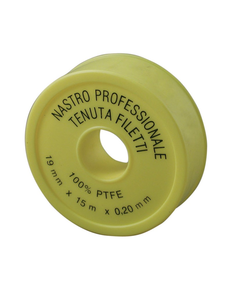 Nastro in teflon P.T.F.E. giallo professionale per gas - in rotolini - spessore 0,20 mm ART. 575altezza 19mmlunghezza 15mt - den