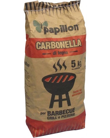 Sacchetto di carbone vegetale 5KG PAPILLON - per barbecue - ottenuto da legni duri che gli conferiscono un alto potere calorific