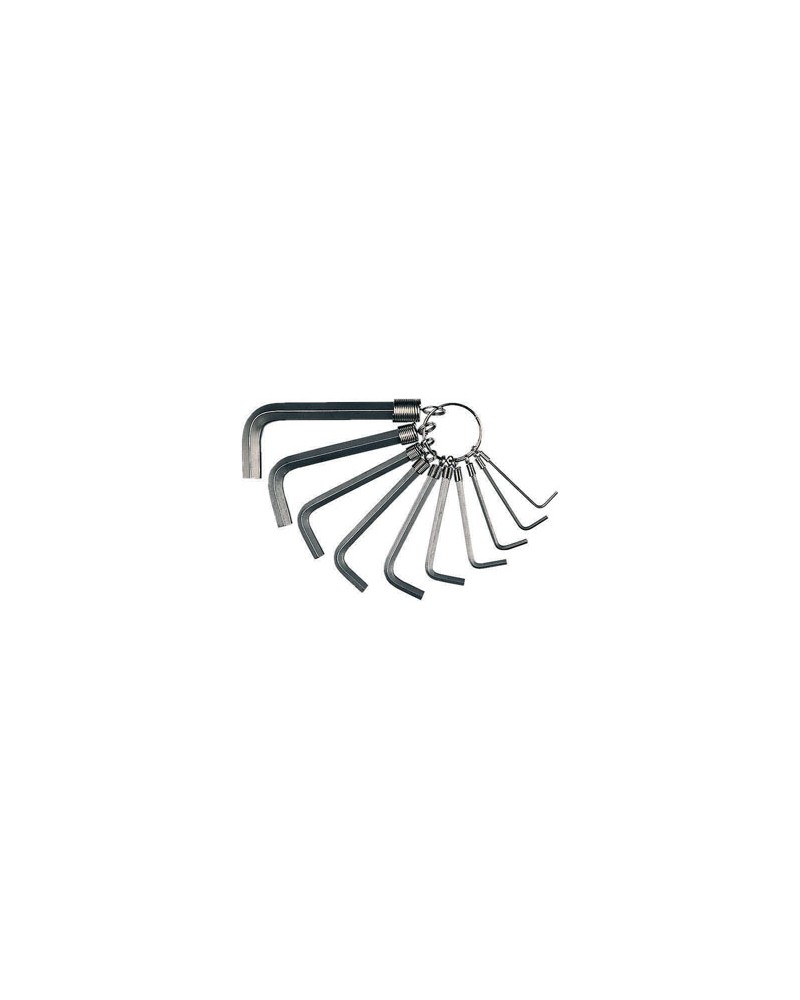 Serie 10 chiavi a maschio esagonale in acciaio sabbiato MAURER - da 1,5 a 10 mm - raccolte da un anello