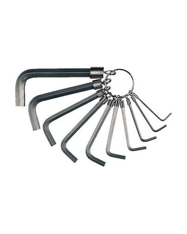 Serie 10 chiavi a maschio esagonale in acciaio sabbiato MAURER - da 1,5 a 10 mm - raccolte da un anello