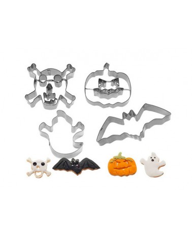 Set stampi per biscotti Halloween, in acciaio inossidabile misure 22,5x13x2,6 cm, 4 pezzi assortiti nelle forme zucca, pipistrel