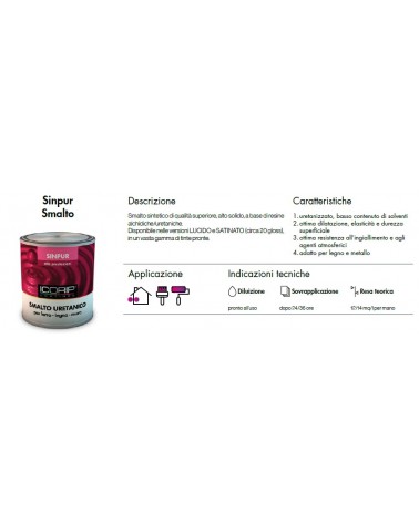 SINPUR SMALTO URETANICO LUCIDO 713 ROSSO (BASE RS) 750MLSmalto sintetico di qualità superiore, alto solido, a base di resinealch