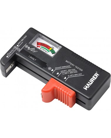 Tester MAURER per batterie - verifica lo stato di carica delle batterie tipo: AA,AAA,C,D, a 1,5V, pile a 9V e batterie a bottone
