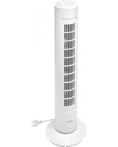 Ventilatore MAURER a torre di colore bianco - 3 velocità  - 45W - cm 22x22x78h - con funzione oscillante - lunghezza cavo 1,5 m 