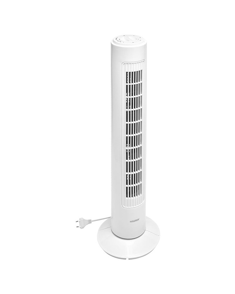 Ventilatore MAURER a torre di colore bianco - 3 velocità  - 45W - cm 22x22x78h - con funzione oscillante - lunghezza cavo 1,5 m 