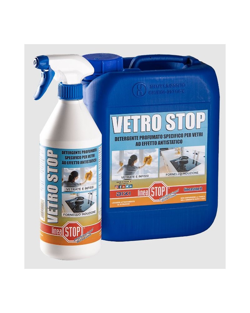 VETRO STOP 750ML DIXI. Detergente profumato specifico per la pulizia e la cura dei vetri ad effetto antistatico.
