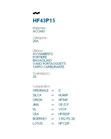 CHIAVE HF43P15 | HU46P    