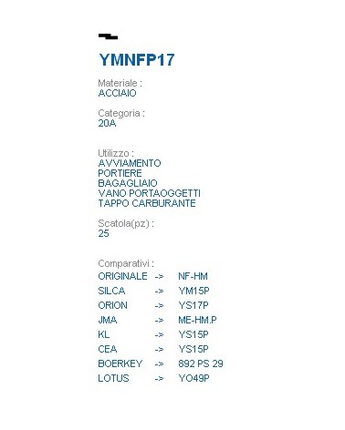 CHIAVE YMNFP17 | YM15P    