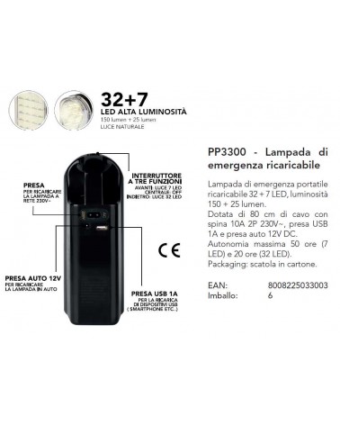 LAMPADA EMERG 32+7LED+USB 