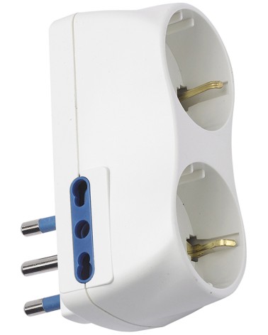 Adattatore MAURER - 2 prese Schuko + 2 prese laterali bipasso - spina 2P+T 16A