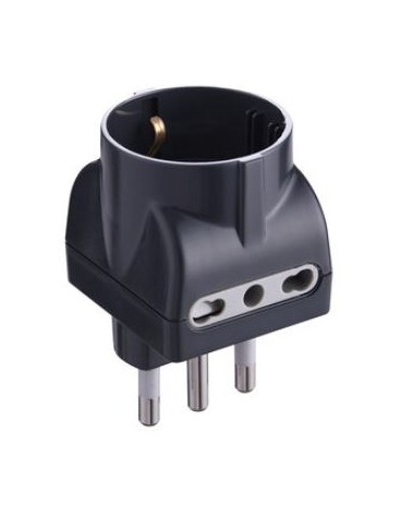 ADATTATORE TRIPLO 16A 2 PRESE BIPRESE E 1 SCHUKO COLORE NERO
