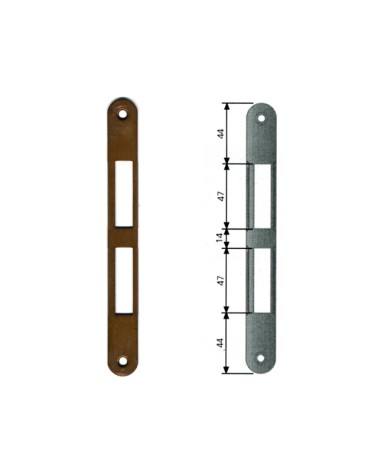 AGB Incontro B01000.01 per serratura da infilare L mm.22x H mm.196 bordo tondo, in acciaio. BRONZATA