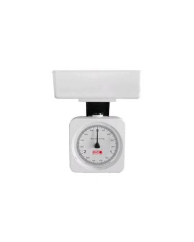 BILANCIA CUCINA EVA 3KGBilancia meccanica bianca con quadrante ad orologio, corpo e bacinella in ABS. Portata 3kg, suddivisione 
