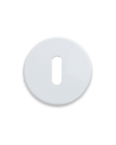 Bocchetta tonda BIANCA in nylon con foro Patent, serie Minny. Diametro mm.50, spessore mm.7. Colore bianco.