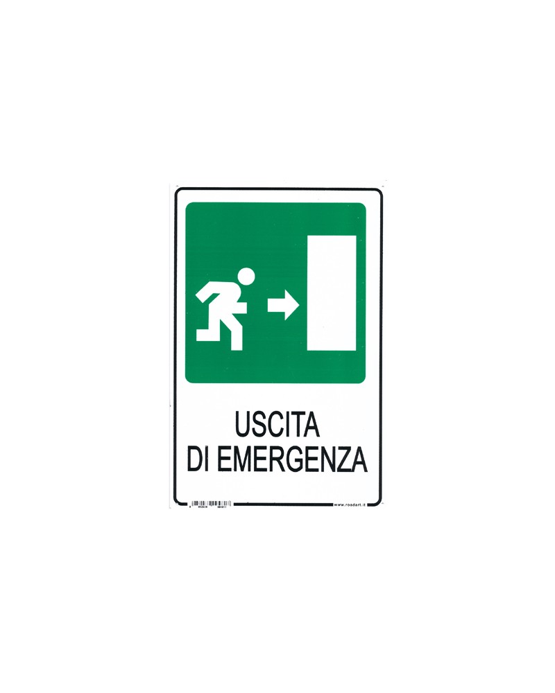 Cartello USCITA DI EMERGENZA DX in plastica. Dimensioni mm.300x200