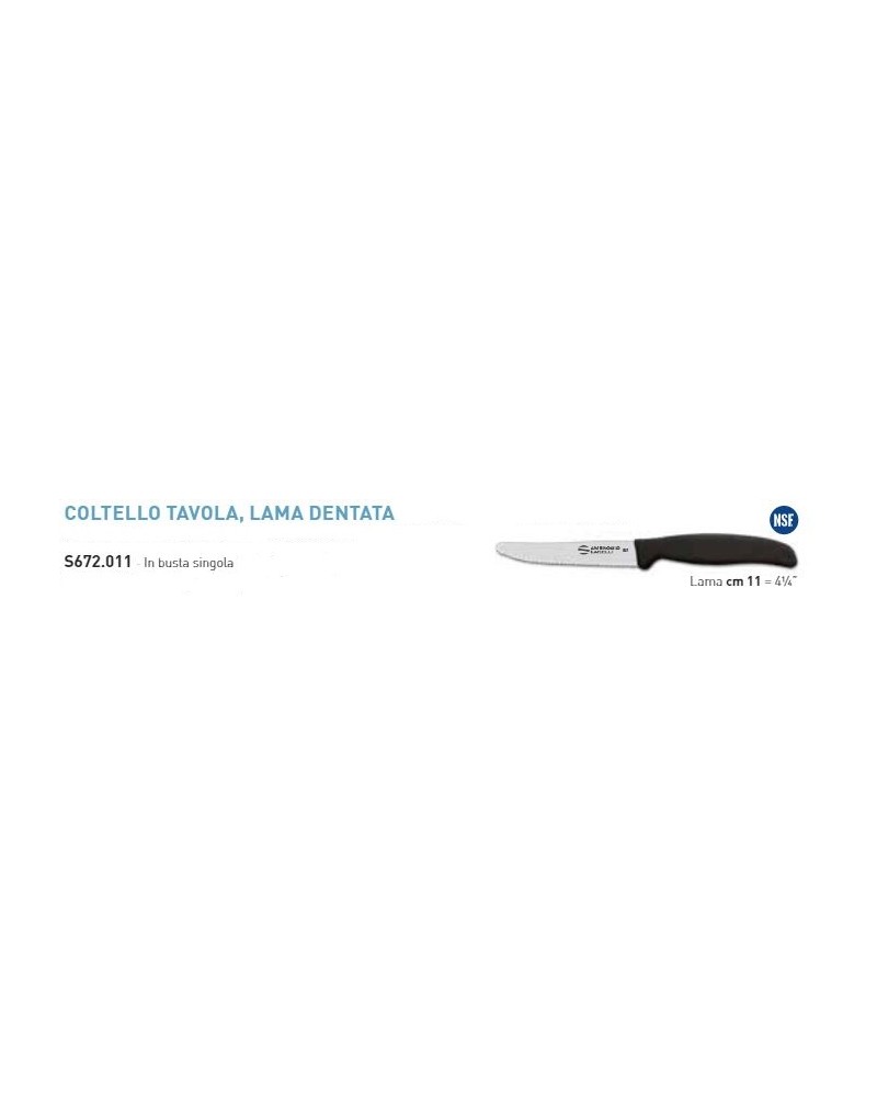 COLTELLO TAVOLA DENTATO CM11 linea SUPRA. I materiali utilizzati sono sterilizzabili, resistenti alla corrosione ed alle elevate