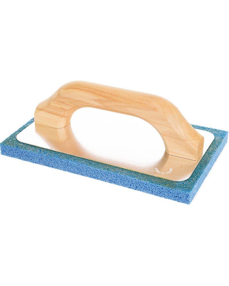Frattazzo gomma 220X140MM  spugna colore blu - base alluminio - manico legno - spessore spugna 14 mm