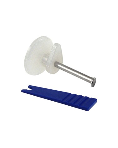 Gancio da parete in nylon color ghiaccio completo di chiodo in acciaio e applicatore.