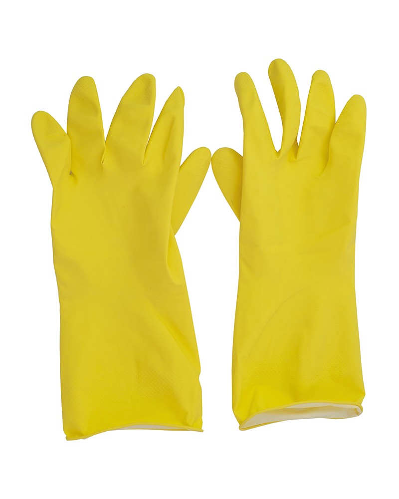 Guanto in lattice MAURER TAGLIA L per utilizzo domestico con interno felpato - colore giallo - lunghezza 30 cm  spessore 0,30 mm