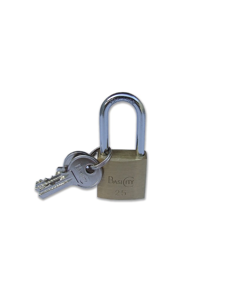 Iseo lucchetto City Basic Aditus, arco lungo mm25, corpo in ottone, fornito con 3 chiavi.