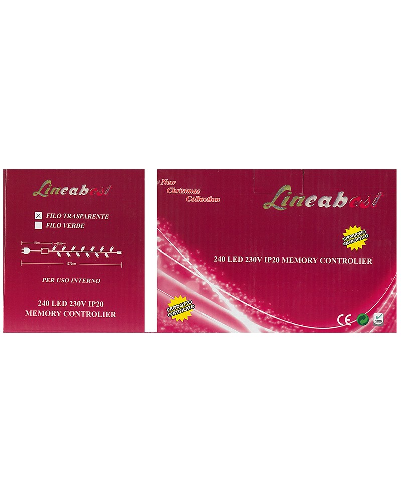 LUCI LED NATALE COLORE FILO VERDE, 240 LUCI CON CONTROLLER BIANCO. PER INTERNO IP20 230V.CAVO 1,7MT + 13,7MT DI CAVO CON LUCI