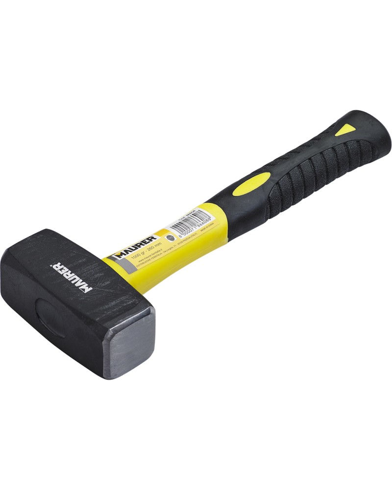 Mazzetta per muratore GR1000 MAURER - testa acciaio forgiato e temprato - spigoli smussati - manico TPR bicomponente gomma/fibra