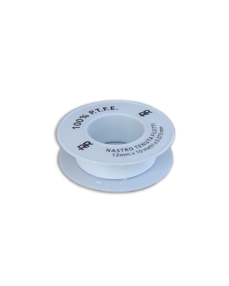 Nastro teflon professionale per acqua in rotoli flangiati altezza mm19 x 10 metri di lunghezza. Spessore mm 0,075. Colore bianco
