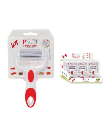 Pelatutto a 3 lame Pilly, facile da ruotare, ideale per le verdure.