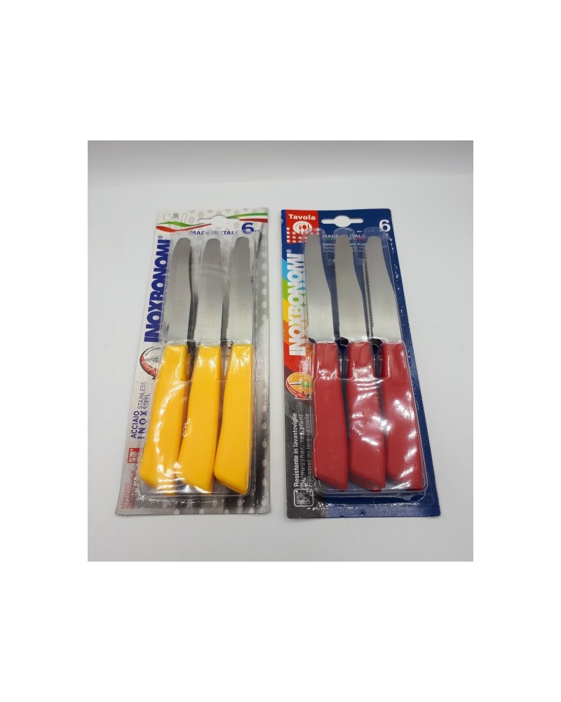 SET 6 COLTELLI SPELUCCHI TUTTA SEGA PUNTA TONDA MANICO ROSSO INOX BONOMI ART. 300 R
