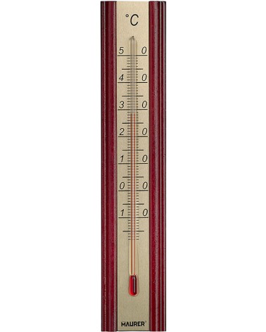 Termometro da parete 200X54MM MAURERin legno noce - capillare a base di alcol - ideale per ambienti interni