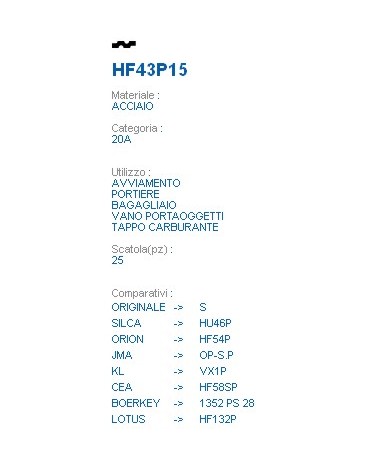 CHIAVE HF43P15 | HU46P    