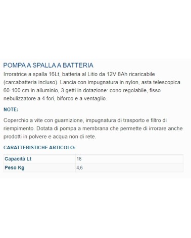 POMPA TRACOLLA BATT 16 LT 