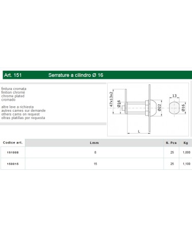SERRATURA A CILINDR diametro 16 MM