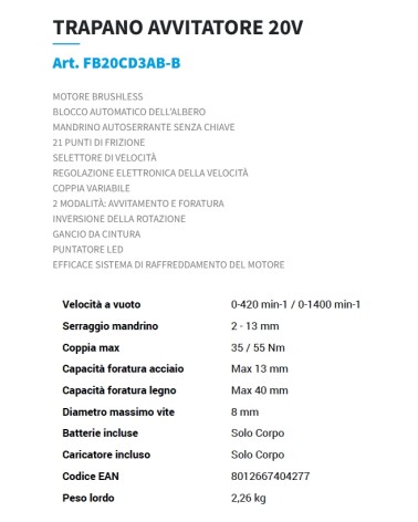 TRAPANO AVVITATOR 20V NUDO