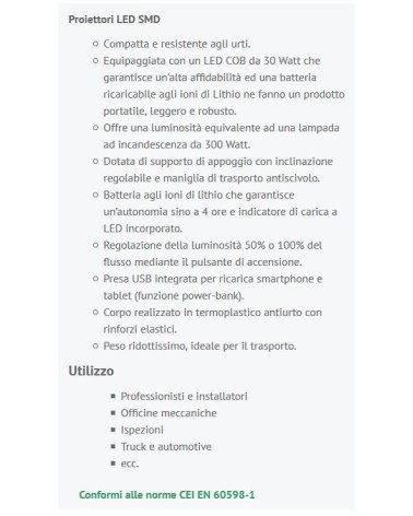 FARO LED BATT RICARIC 30W 