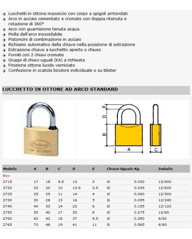 LUCCHETTO OTTONE 20 MM KA 